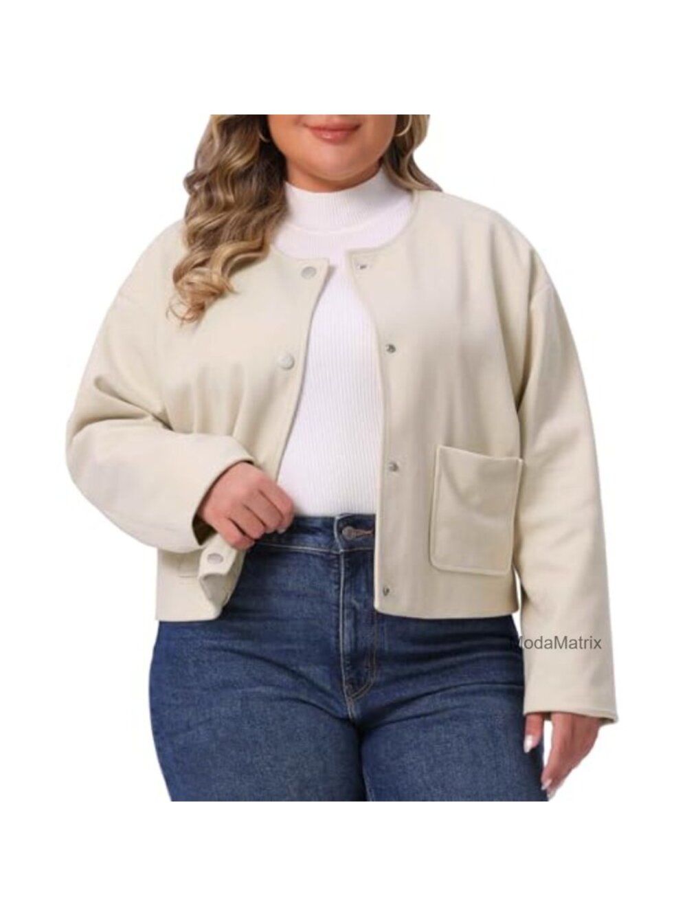 Plus Size Cropped Bomber Jacket Single Breasted Long Sleeve Casual Shacket Coat